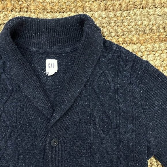 Cable Knit Cardigan Sweater Mens Blue Gap (Large) - Picture 2 of 5